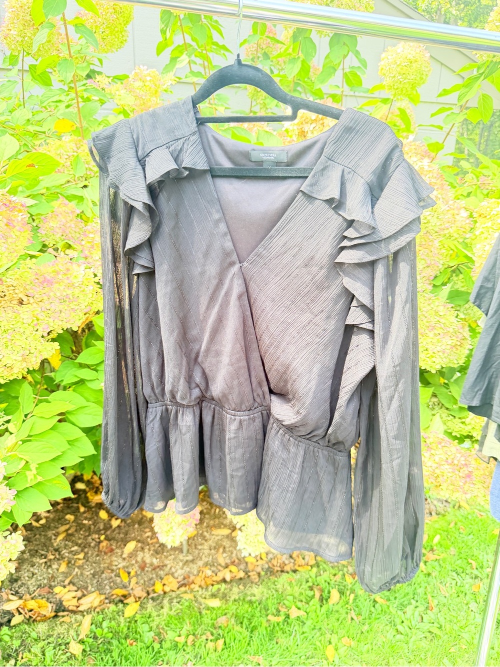 Simply Vera Vera Wang Charcoal Ruffle Wrap Blouse